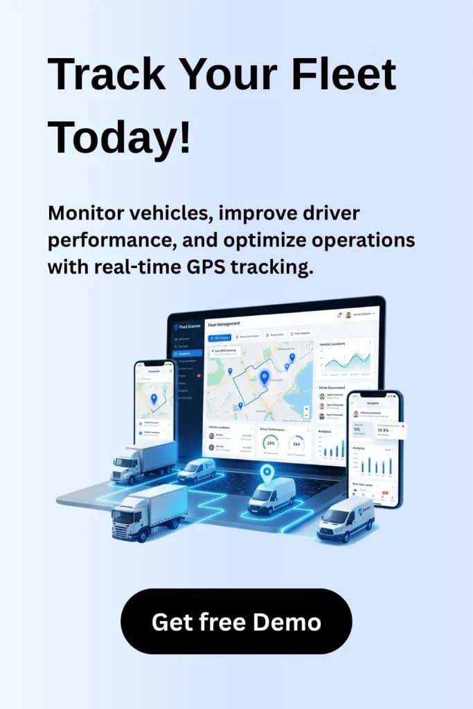 Fleet Scanner live tracking dashboard with a Book a free demo button
