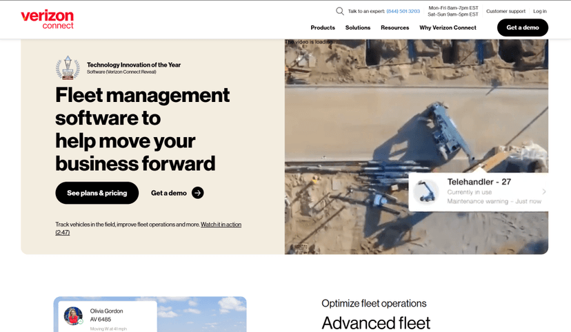 Verizon Connect homepage with the headline Fleet management software to help move your business forward